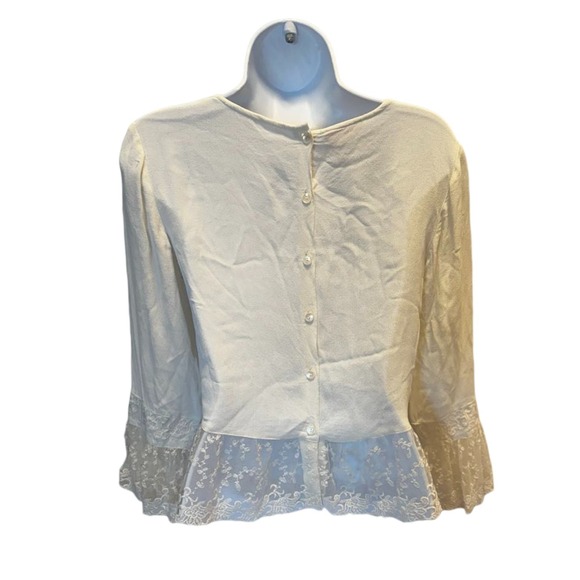 VTG April Cornell Lace Peasant Blouse XS Boho Prairie Fairycore Bell Sleeve - Picture 3 of 12